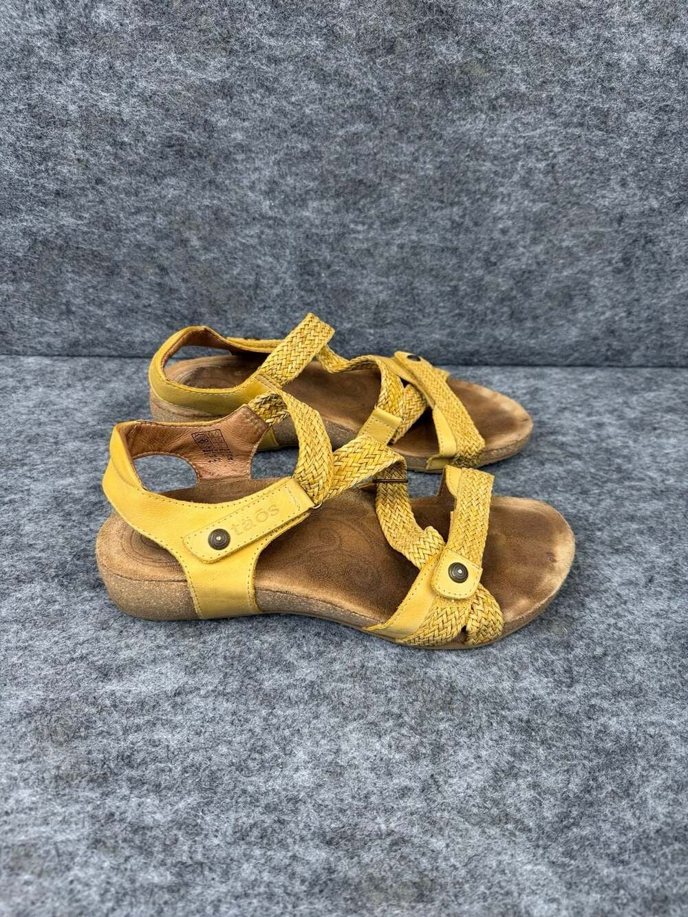Taos Footwear Trulie Braided Leather Wedge Sandals in Yellow